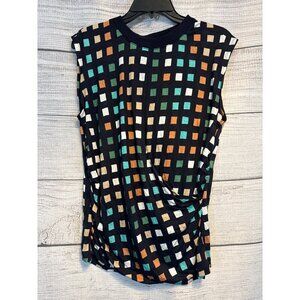 Hugo Boss Esanta Multi Color Check Draped Sleeveless Top M